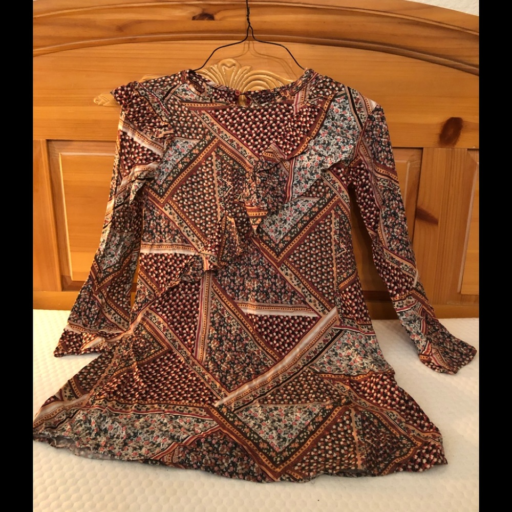 Zara girls 13/14 flowy patch work bo-ho dress